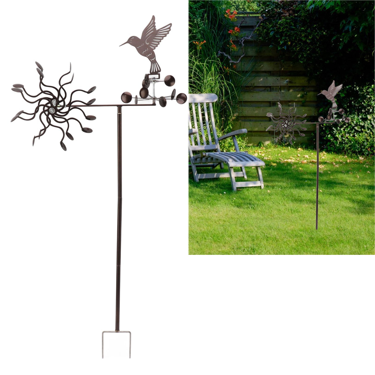 Wind Spinners Iron Hummingbird Metal Windmill Wind Sculpture for Outdoor Lawn Yard Patio Garden Ornaments