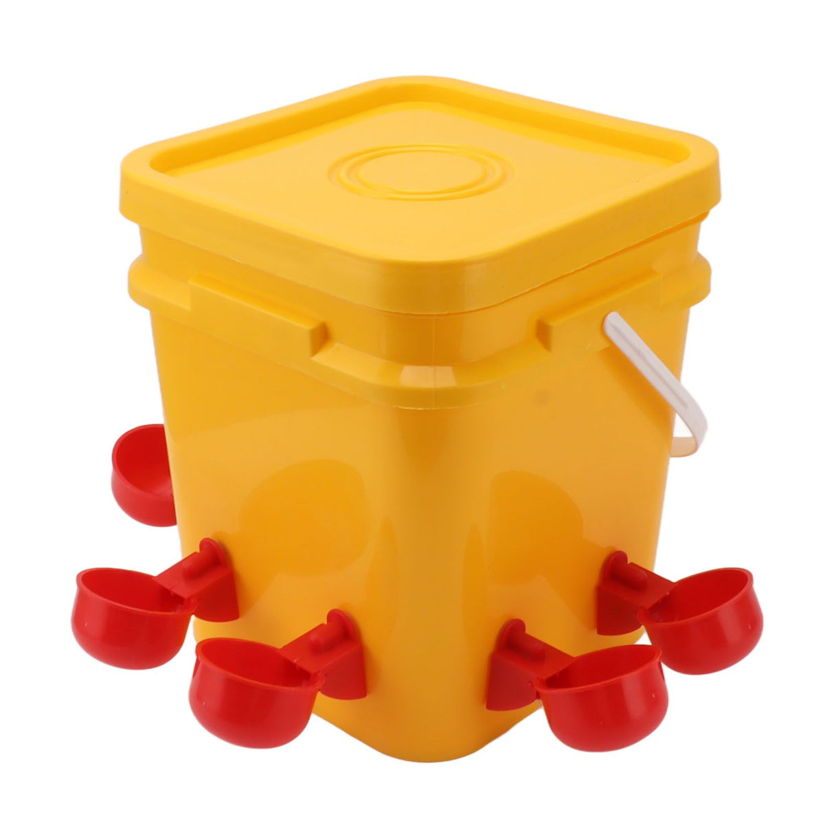 Automatic Chicken Waterer Cup with 12L Handheld Barrel Poultry Drinking Equipemnt for Goose Duck Bucket + Red Bird Bowl + Black Screws