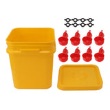 Automatic Chicken Waterer Cup with 12L Handheld Barrel Poultry Drinking Equipemnt for Goose Duck Bucket + Red Bird Bowl + Black Screws - Low Angle
