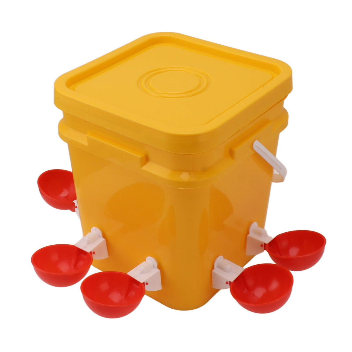 Automatic Chicken Waterer Cup with 12L Handheld Barrel Poultry Drinking Equipemnt for Goose Duck Bucket + Big Red Bowl + Black Screws