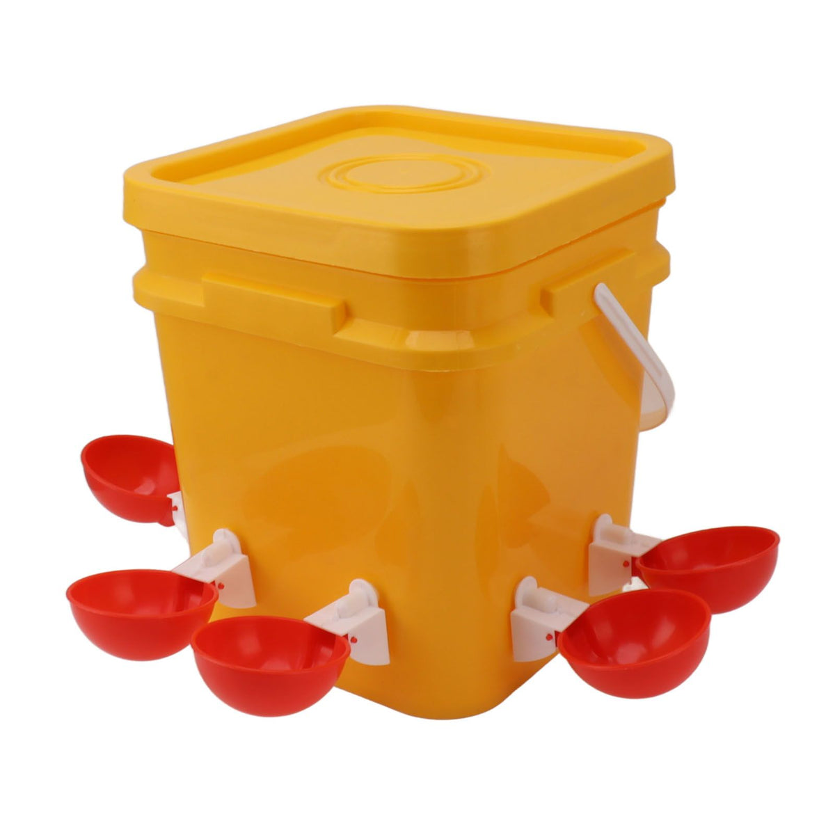 Automatic Chicken Waterer Cup with 12L Handheld Barrel Poultry Drinking Equipemnt for Goose Duck Bucket + Big Red Bowl + Black Screws