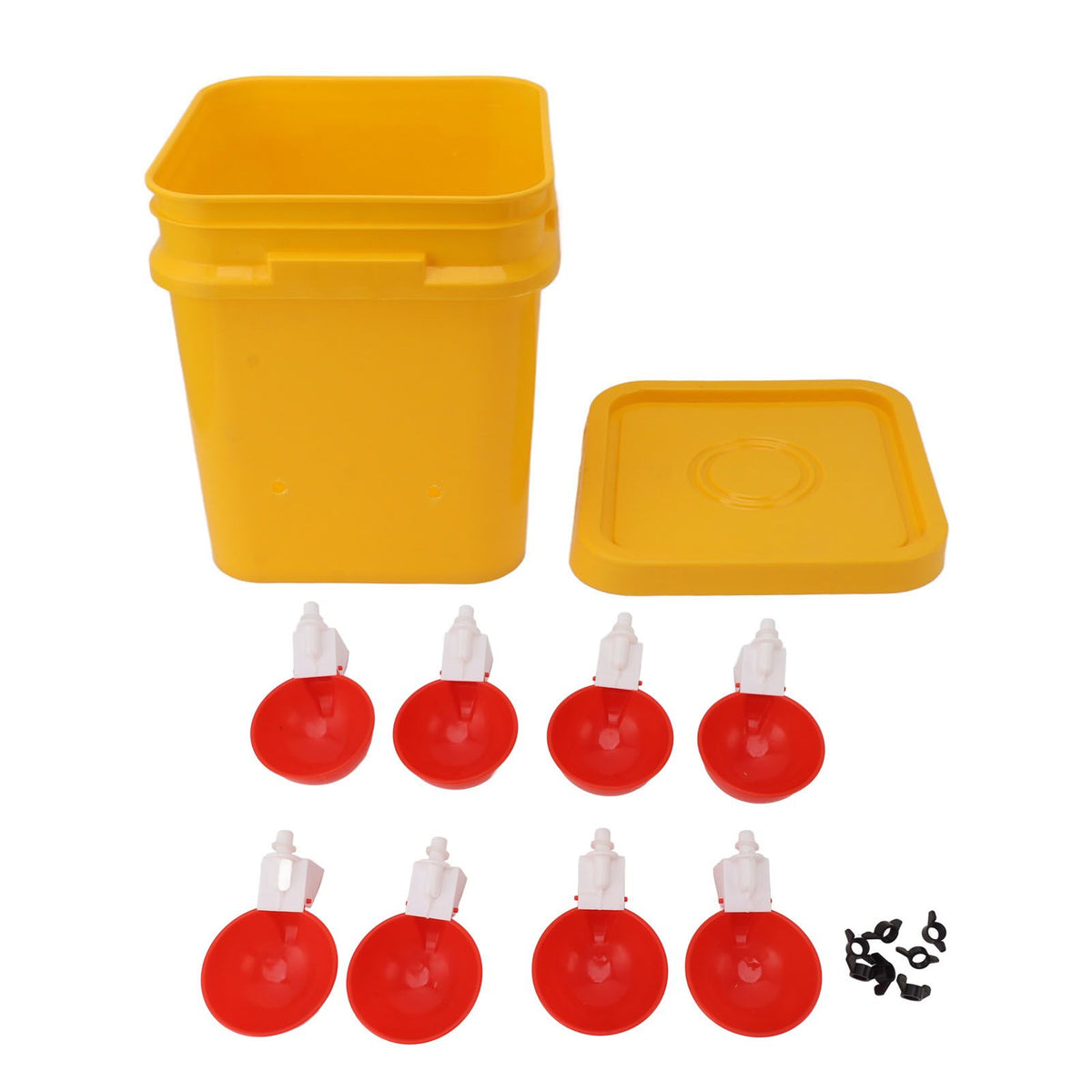 Automatic Chicken Waterer Cup with 12L Handheld Barrel Poultry Drinking Equipemnt for Goose Duck Bucket + Big Red Bowl + Black Screws