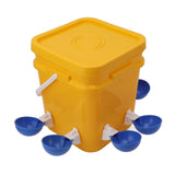 Automatic Chicken Waterer Cup with 12L Handheld Barrel Poultry Drinking Equipemnt for Goose Duck Bucket + Big Blue Bowl + Black Screws - Front View