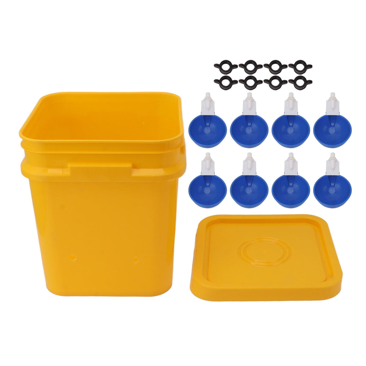Automatic Chicken Waterer Cup with 12L Handheld Barrel Poultry Drinking Equipemnt for Goose Duck Bucket + Big Blue Bowl + Black Screws