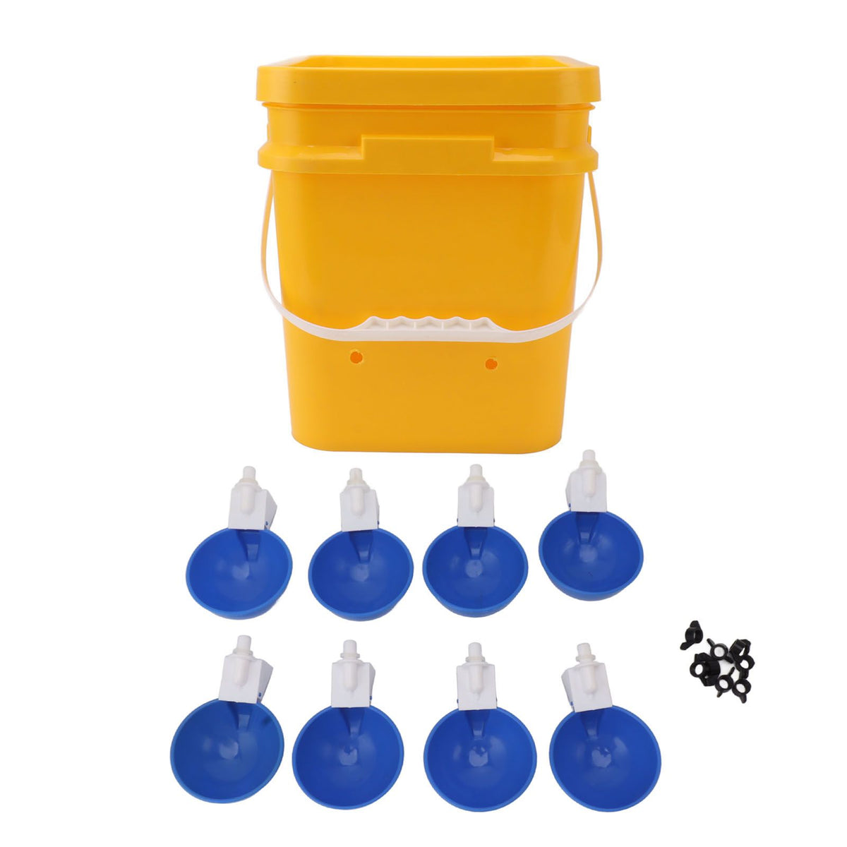 Automatic Chicken Waterer Cup with 12L Handheld Barrel Poultry Drinking Equipemnt for Goose Duck Bucket + Big Blue Bowl + Black Screws