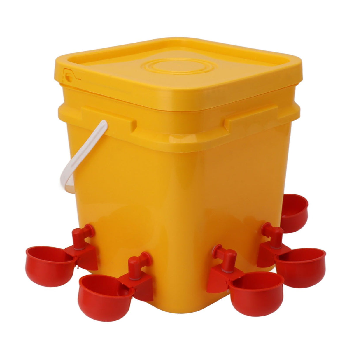Automatic Chicken Waterer Cup with 12L Handheld Barrel Poultry Drinking Equipemnt for Goose Duck Bucket + Conjoined Red Bird Bowl+ Black Screws