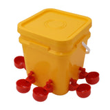 Automatic Chicken Waterer Cup with 12L Handheld Barrel Poultry Drinking Equipemnt for Goose Duck Bucket + Conjoined Red Bird Bowl+ Black Screws - Top-Down View
