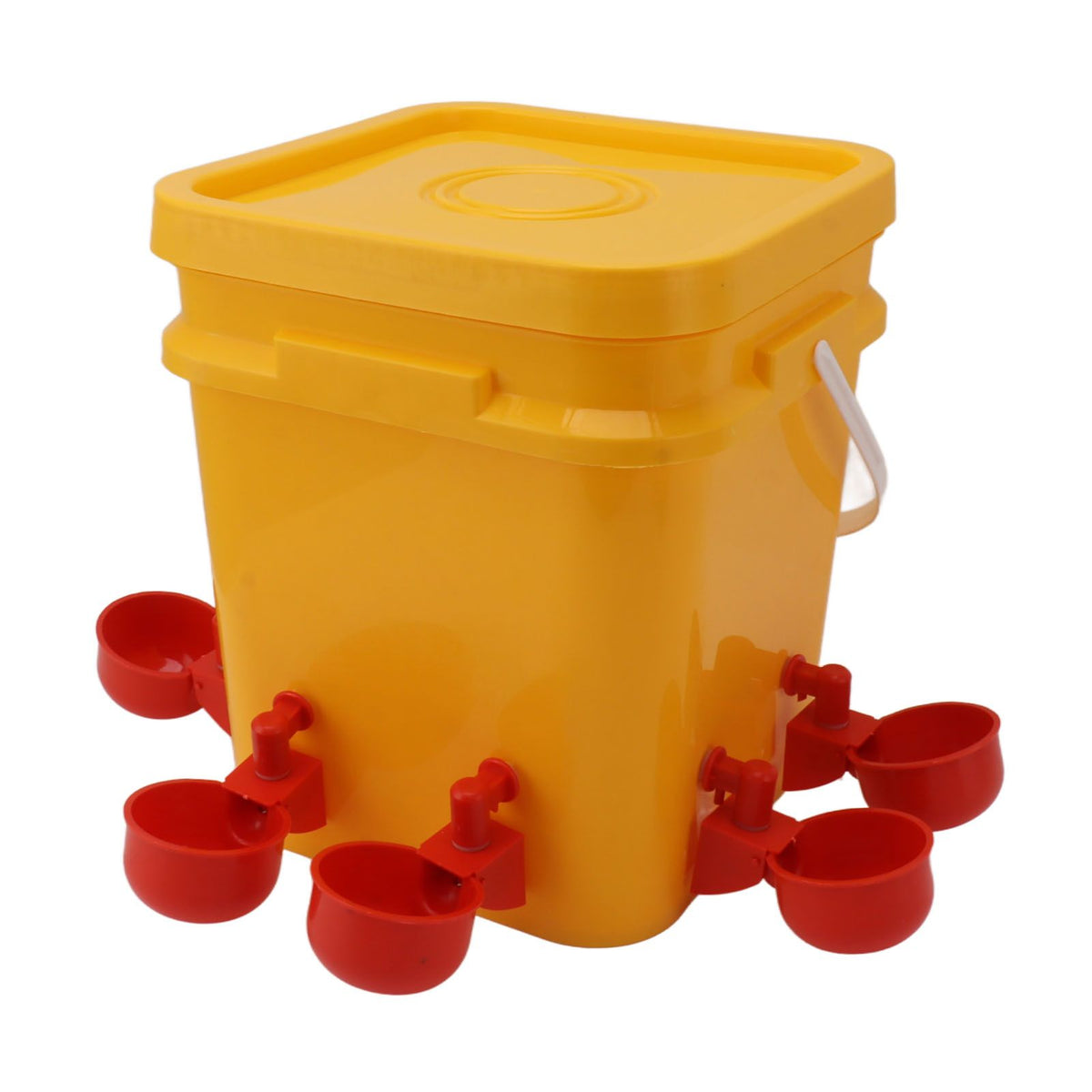 Automatic Chicken Waterer Cup with 12L Handheld Barrel Poultry Drinking Equipemnt for Goose Duck Bucket + Conjoined Red Bird Bowl+ Black Screws
