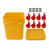 Automatic Chicken Waterer Cup with 12L Handheld Barrel Poultry Drinking Equipemnt for Goose Duck Bucket + Conjoined Red Bird Bowl+ Black Screws - Low Angle