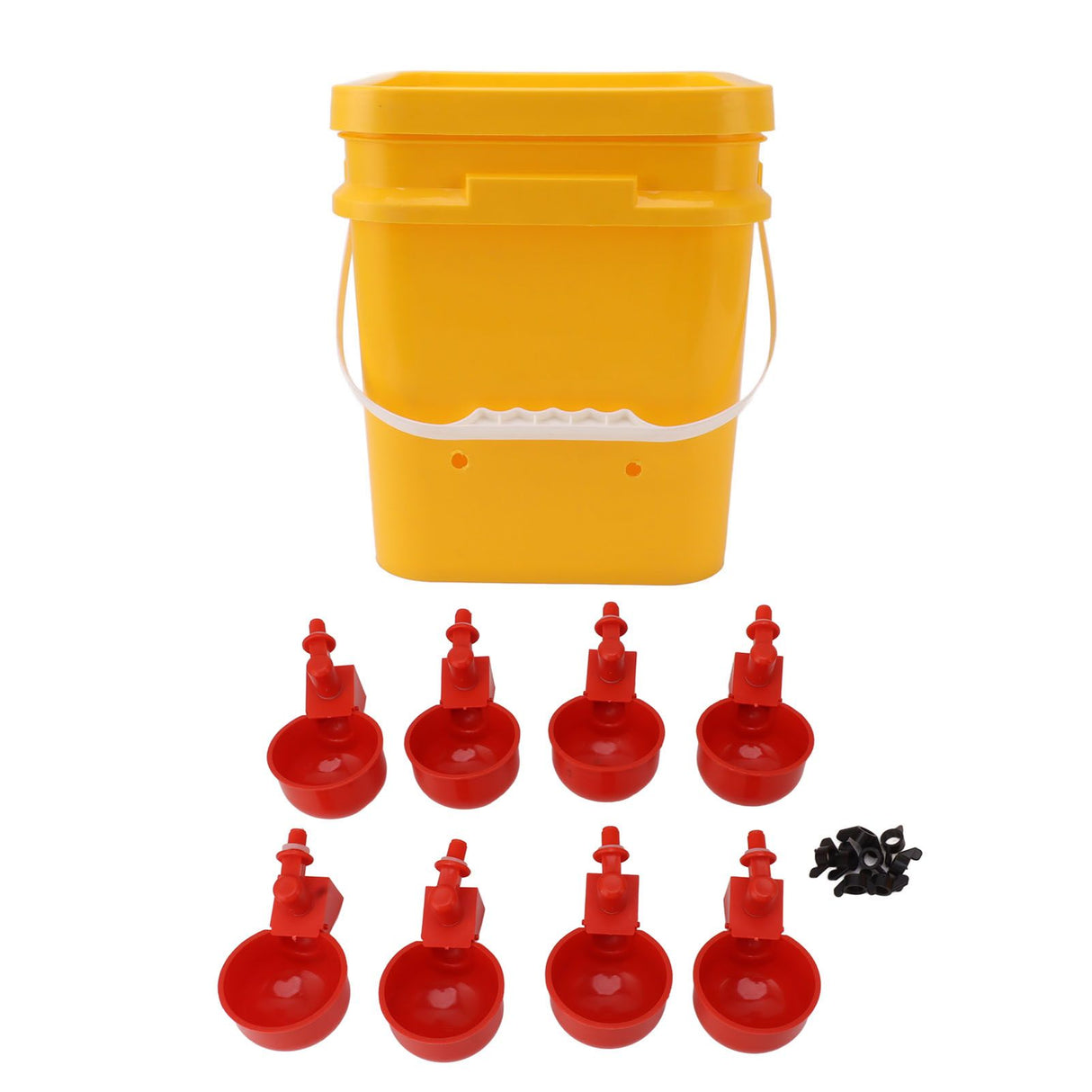 Automatic Chicken Waterer Cup with 12L Handheld Barrel Poultry Drinking Equipemnt for Goose Duck Bucket + Conjoined Red Bird Bowl+ Black Screws