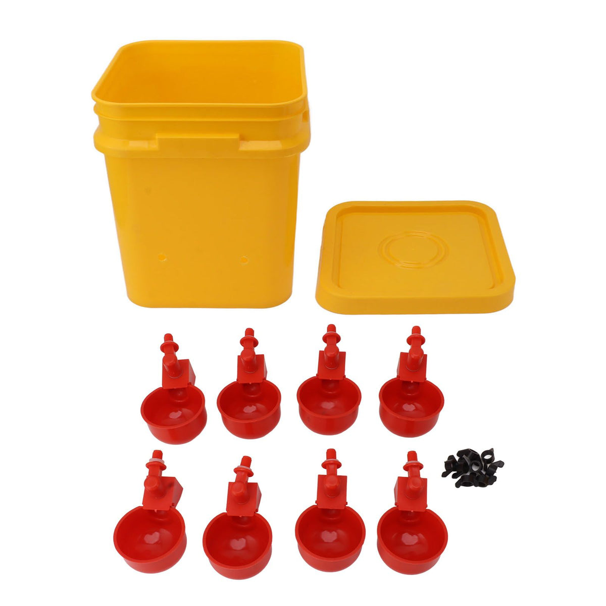 Automatic Chicken Waterer Cup with 12L Handheld Barrel Poultry Drinking Equipemnt for Goose Duck Bucket + Conjoined Red Bird Bowl+ Black Screws