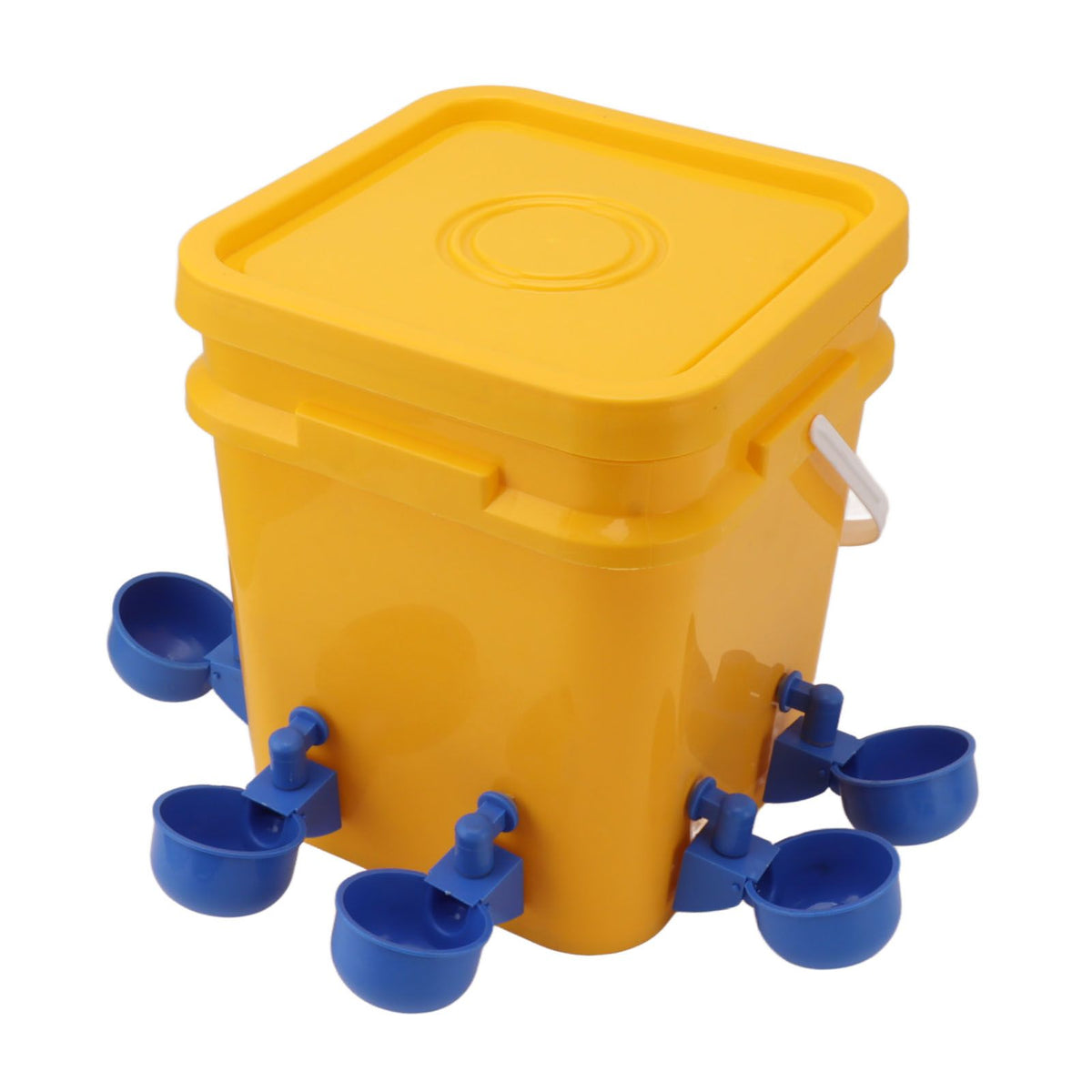 Automatic Chicken Waterer Cup with 12L Handheld Barrel Poultry Drinking Equipemnt for Goose Duck Bucket + Blue Bird Bowl + Black Screws