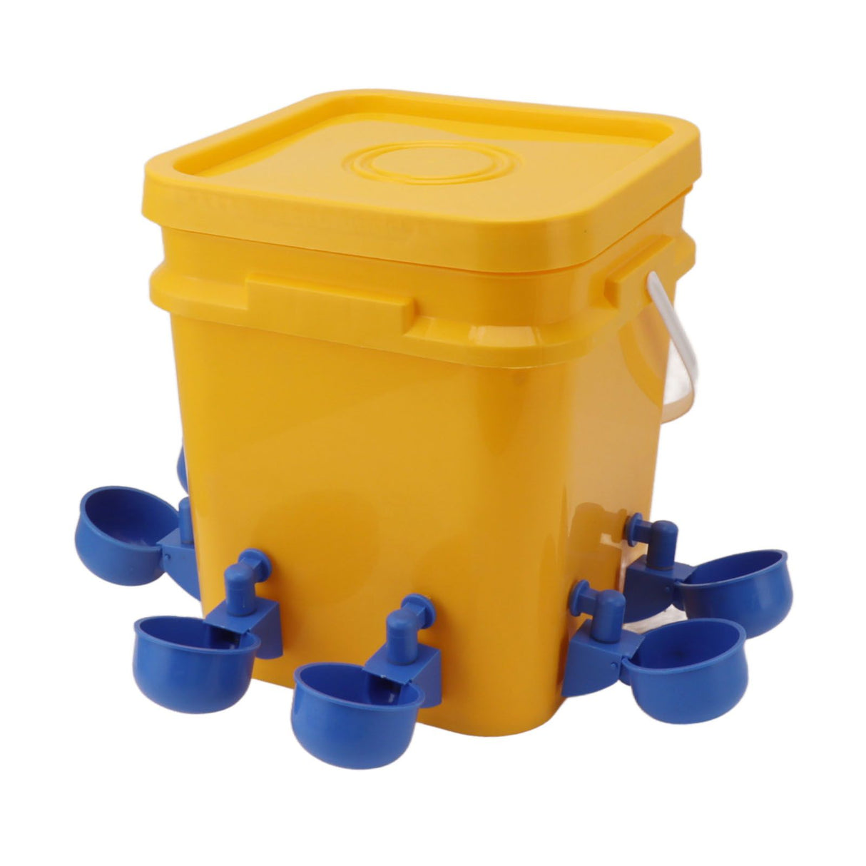 Automatic Chicken Waterer Cup with 12L Handheld Barrel Poultry Drinking Equipemnt for Goose Duck Bucket + Blue Bird Bowl + Black Screws