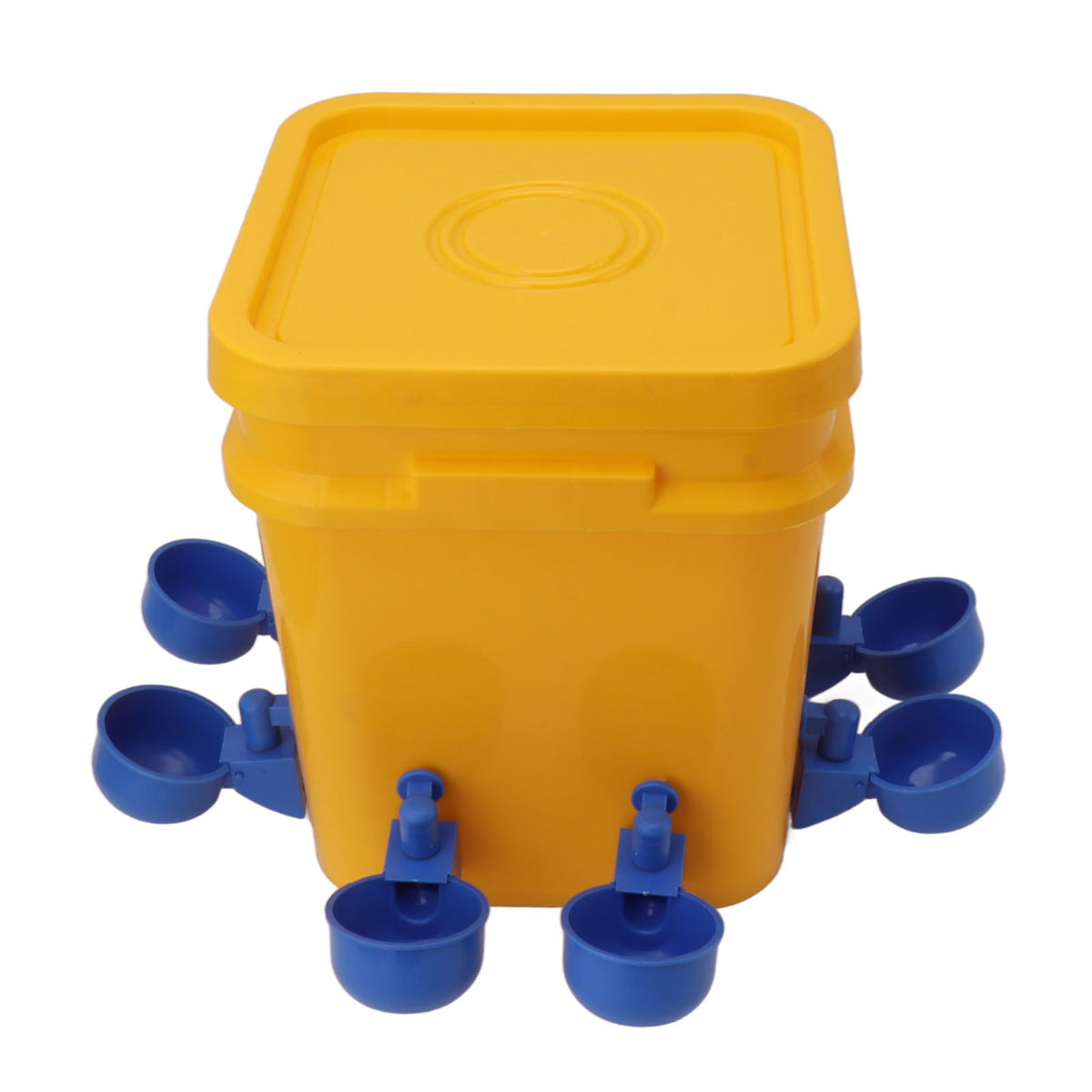 Automatic Chicken Waterer Cup with 12L Handheld Barrel Poultry Drinking Equipemnt for Goose Duck Bucket + Blue Bird Bowl + Black Screws