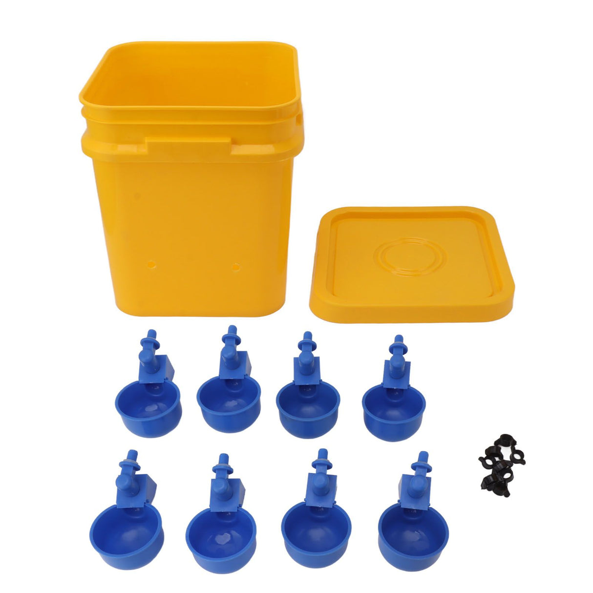 Automatic Chicken Waterer Cup with 12L Handheld Barrel Poultry Drinking Equipemnt for Goose Duck Bucket + Blue Bird Bowl + Black Screws