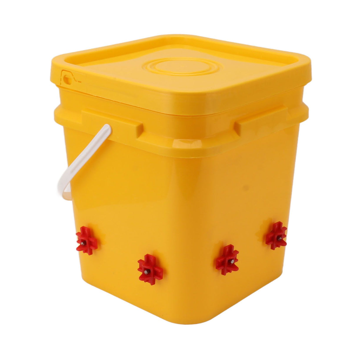 Automatic Chicken Waterer Cup with 12L Handheld Barrel Poultry Drinking Equipemnt for Goose Duck Bucket + Four Corner Drinker + Black Screws
