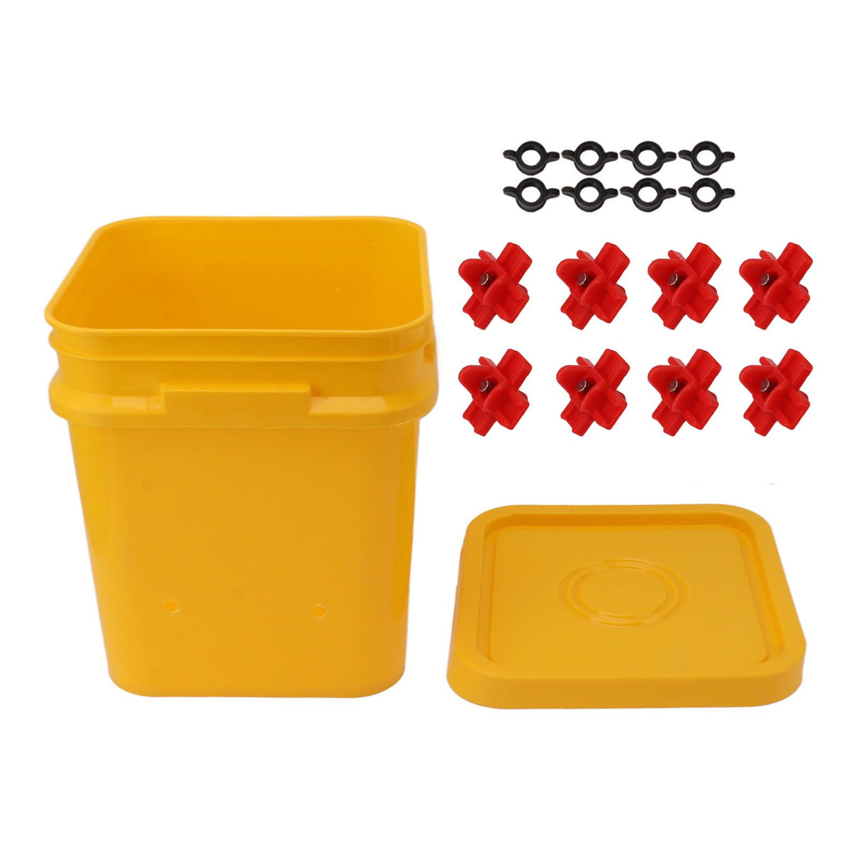 Automatic Chicken Waterer Cup with 12L Handheld Barrel Poultry Drinking Equipemnt for Goose Duck Bucket + Four Corner Drinker + Black Screws