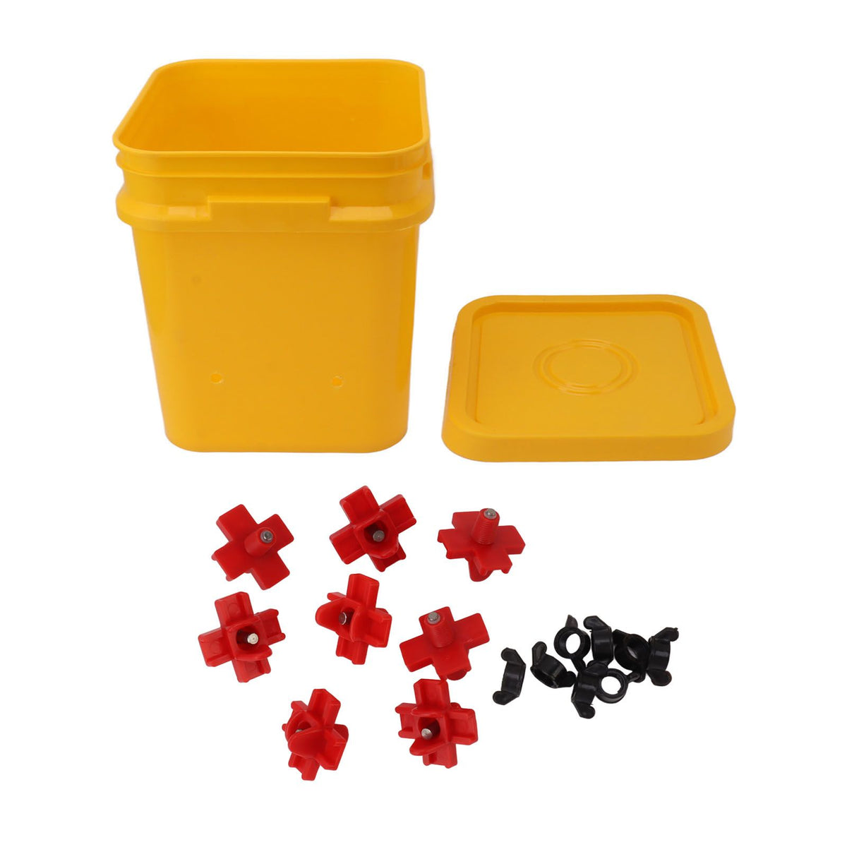 Automatic Chicken Waterer Cup with 12L Handheld Barrel Poultry Drinking Equipemnt for Goose Duck Bucket + Four Corner Drinker + Black Screws