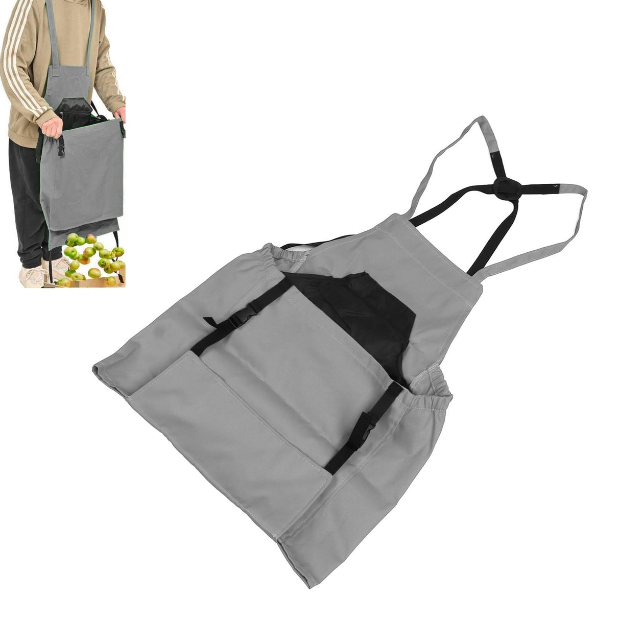 Harvest Bag Fruit Picking Apron Large Capacity Oxford Cloth Quick Release Garden Pouch for Orchard Garden Farm Grey