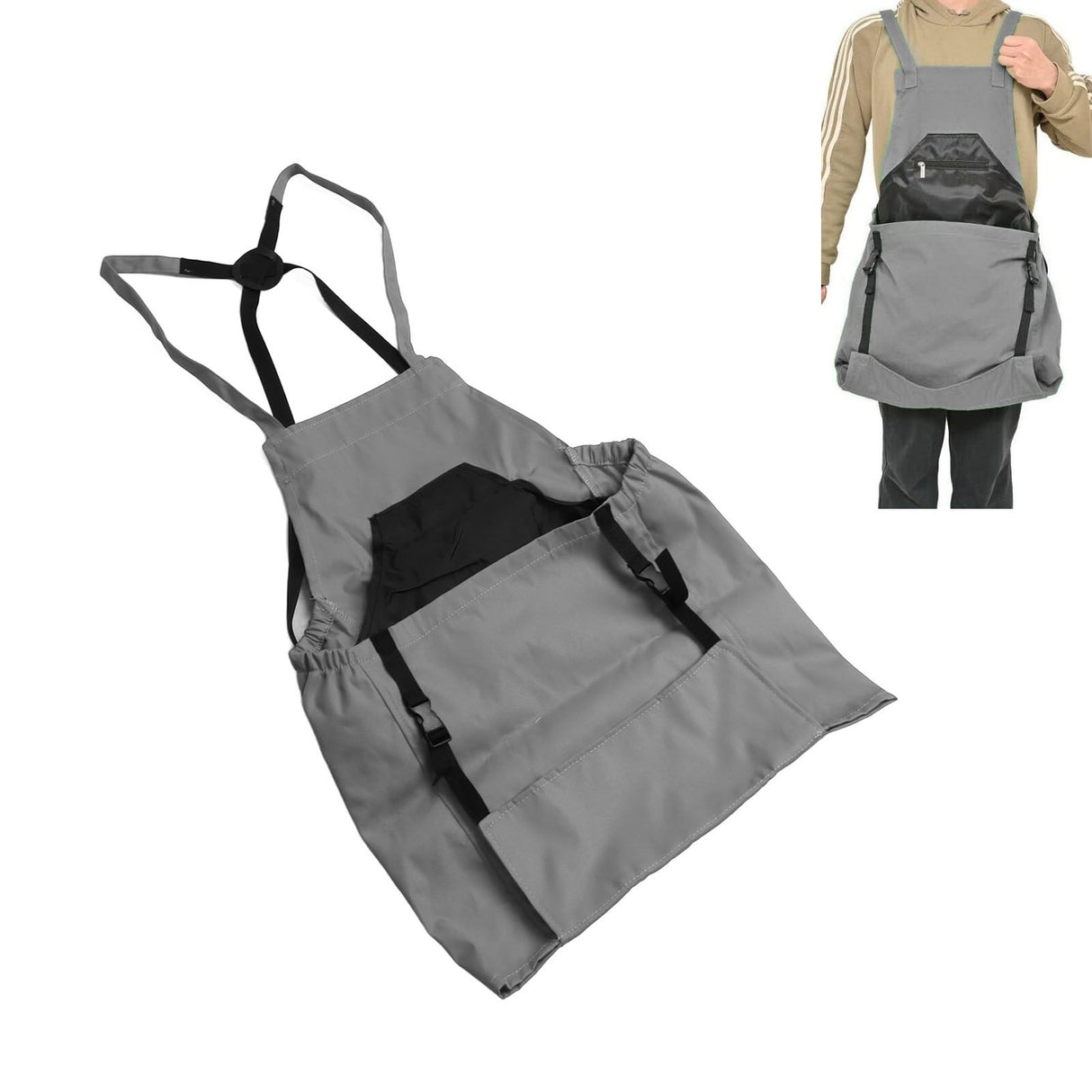 Harvest Bag Fruit Picking Apron Large Capacity Oxford Cloth Quick Release Garden Pouch for Orchard Garden Farm Grey