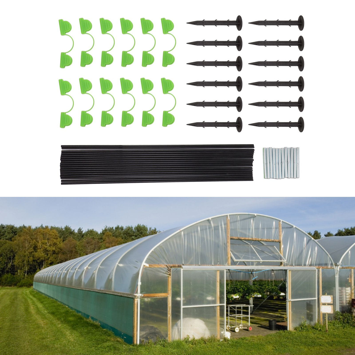 18 Fiberglass Rods 12 Connecting Pipes 12 Clips 12 Garden Stakes for Greenhouse Garden Raised Bed Grow Tunnel