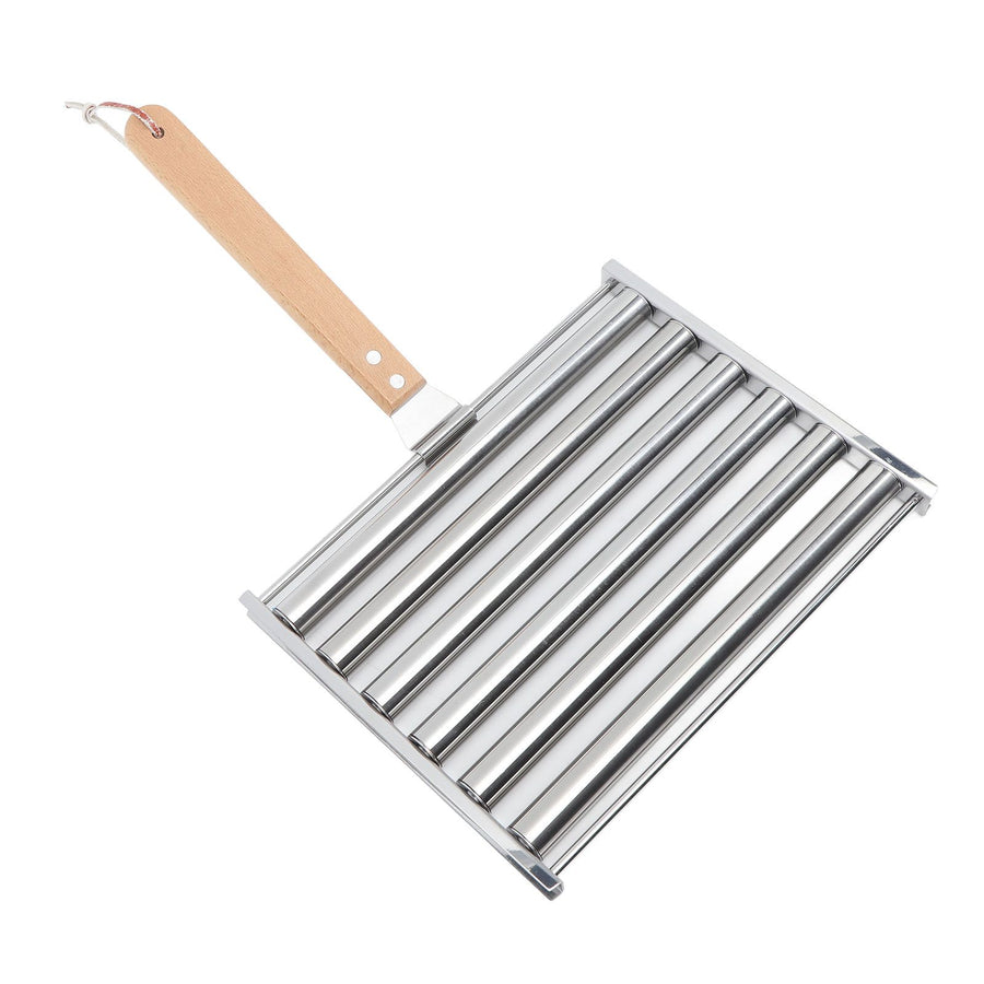 Detachable Stainless Steel Hot Dog Sausage Roller Rack Steamer With Extra Long Wood Handle 4 Skewers 6 Stick Design BBQ Tools S