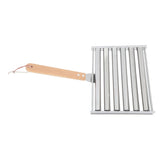 Detachable Stainless Steel Hot Dog Sausage Roller Rack Steamer With Extra Long Wood Handle 4 Skewers 6 Stick Design BBQ Tools L - Low Angle