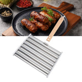 Detachable Stainless Steel Hot Dog Sausage Roller Rack Steamer With Extra Long Wood Handle 4 Skewers 6 Stick Design BBQ Tools L - Extra Image