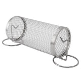 BBQ Net Tube Rolling Grilling Basket Stainless Steel Wire Mesh Cylinder Grill Basket with Fork Hook for Outdoor Barbecue Camping S - 45-Degree Angle