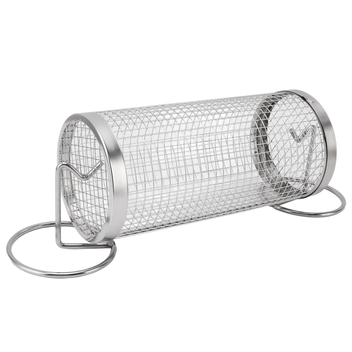 BBQ Net Tube Rolling Grilling Basket Stainless Steel Wire Mesh Cylinder Grill Basket with Fork Hook for Outdoor Barbecue Camping S