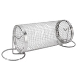 BBQ Net Tube Rolling Grilling Basket Stainless Steel Wire Mesh Cylinder Grill Basket with Fork Hook for Outdoor Barbecue Camping S