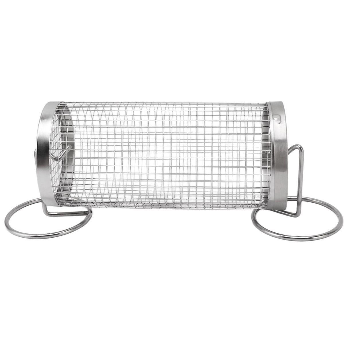 BBQ Net Tube Rolling Grilling Basket Stainless Steel Wire Mesh Cylinder Grill Basket with Fork Hook for Outdoor Barbecue Camping S