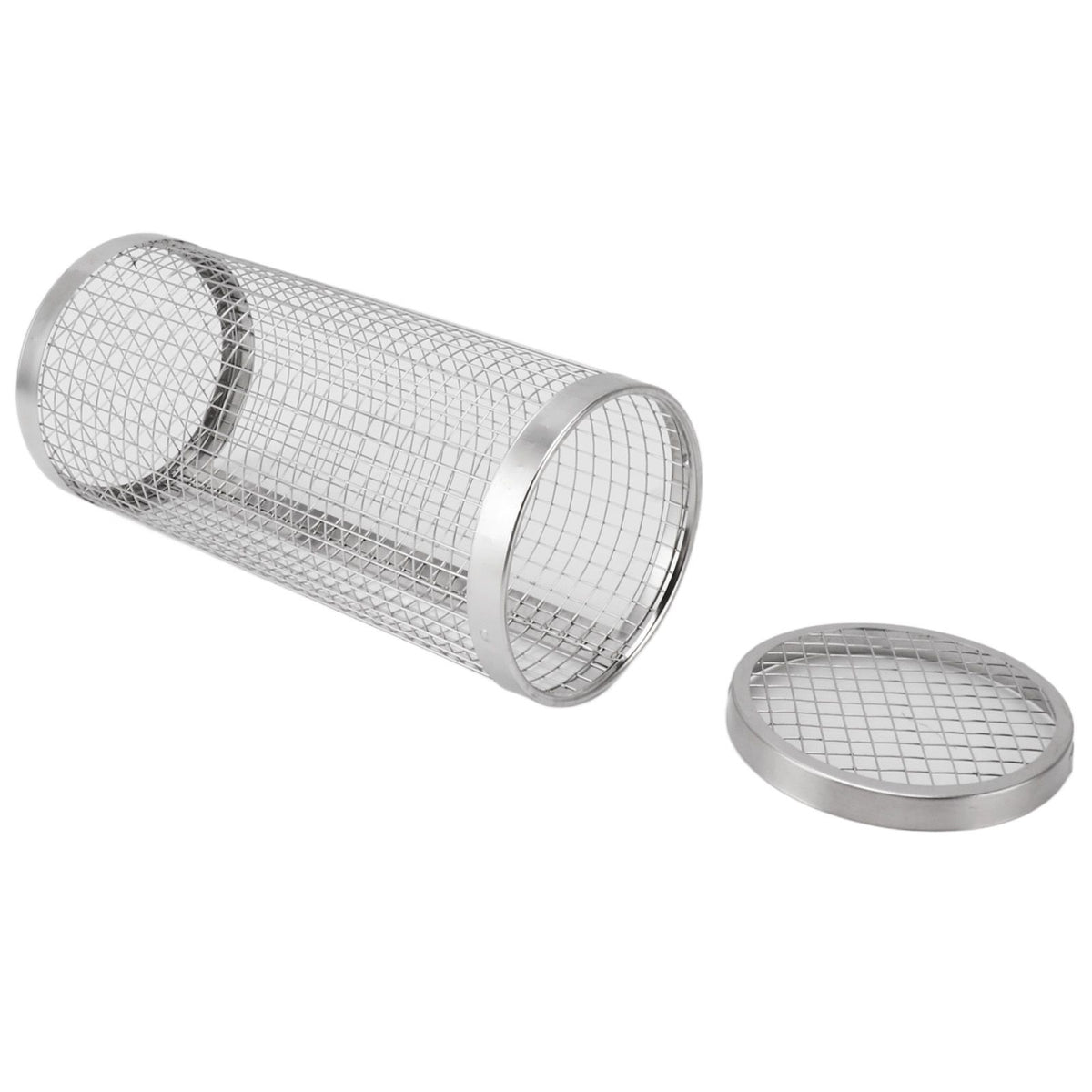 BBQ Net Tube Rolling Grilling Basket Stainless Steel Wire Mesh Cylinder Grill Basket with Fork Hook for Outdoor Barbecue Camping S