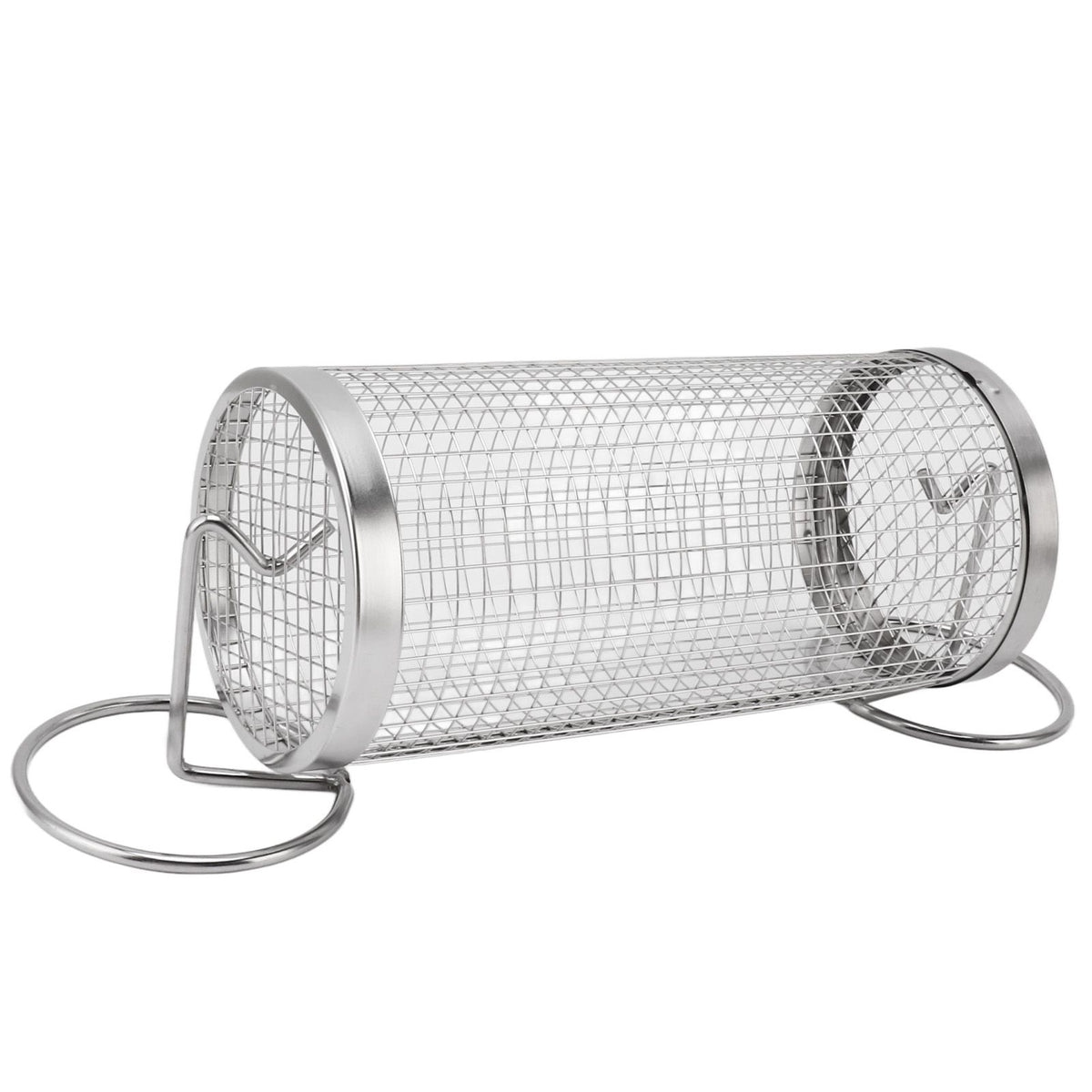 BBQ Net Tube Rolling Grilling Basket Stainless Steel Wire Mesh Cylinder Grill Basket with Fork Hook for Outdoor Barbecue Camping S
