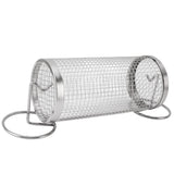 BBQ Net Tube Rolling Grilling Basket Stainless Steel Wire Mesh Cylinder Grill Basket with Fork Hook for Outdoor Barbecue Camping S - Extra Image