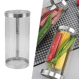 BBQ Net Tube Rolling Grilling Basket Stainless Steel Wire Mesh Cylinder Grill Basket with Fork Hook for Outdoor Barbecue Camping S - Extra Image