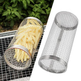 BBQ Net Tube Rolling Grilling Basket Stainless Steel Wire Mesh Cylinder Grill Basket with Fork Hook for Outdoor Barbecue Camping S - Extra Image