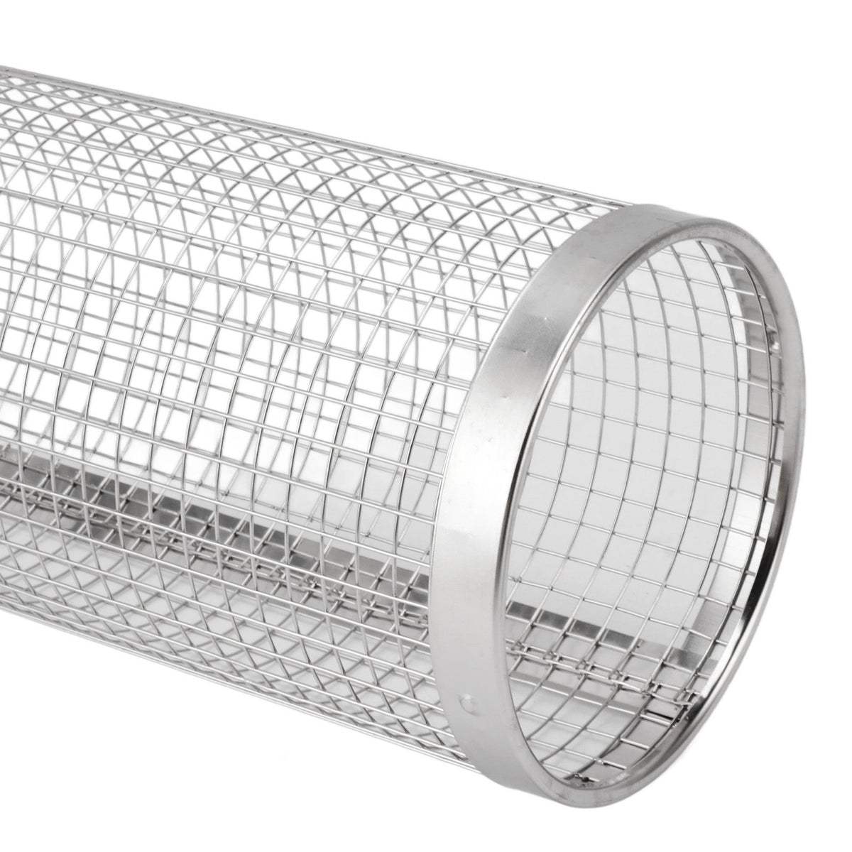BBQ Net Tube Rolling Grilling Basket Stainless Steel Wire Mesh Cylinder Grill Basket with Fork Hook for Outdoor Barbecue Camping S