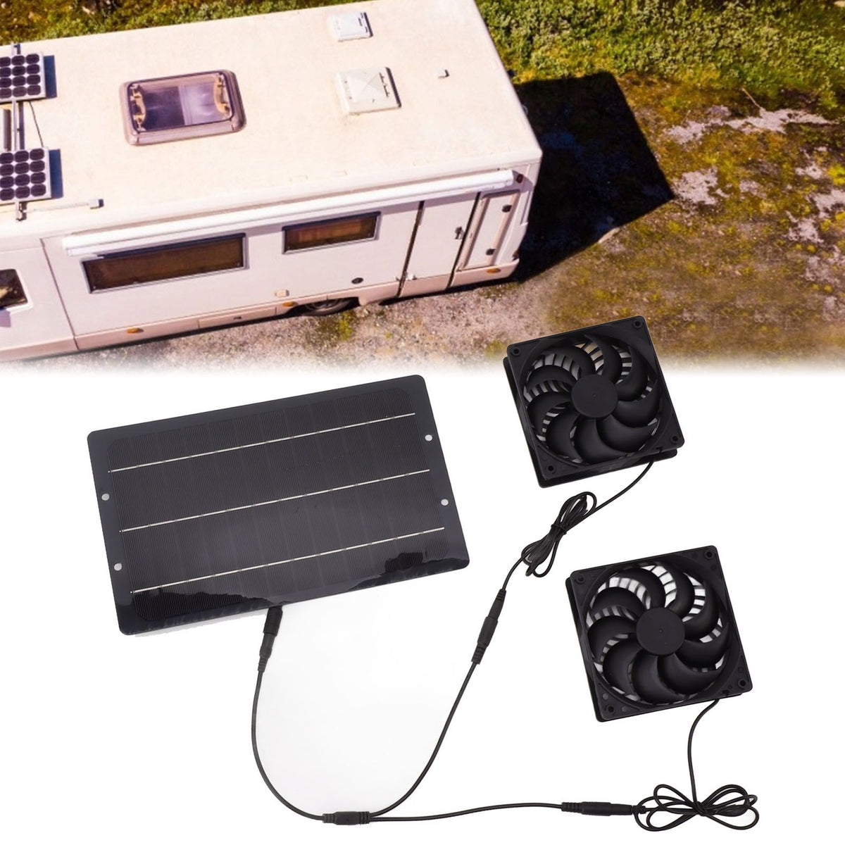10W Solar Panel Fan Kit Weatherproof Solar Powered Dual Exhaust Fan Wall Mounted for Chicken Coops Greenhouses Sheds
