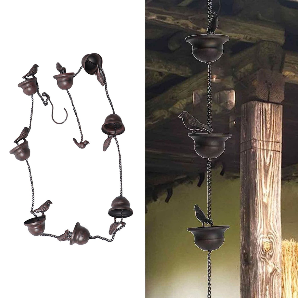 Rain Chain Outdoor Mobile Birds Cup Rain Chain Decorative Replacement for Gutters Downspouts