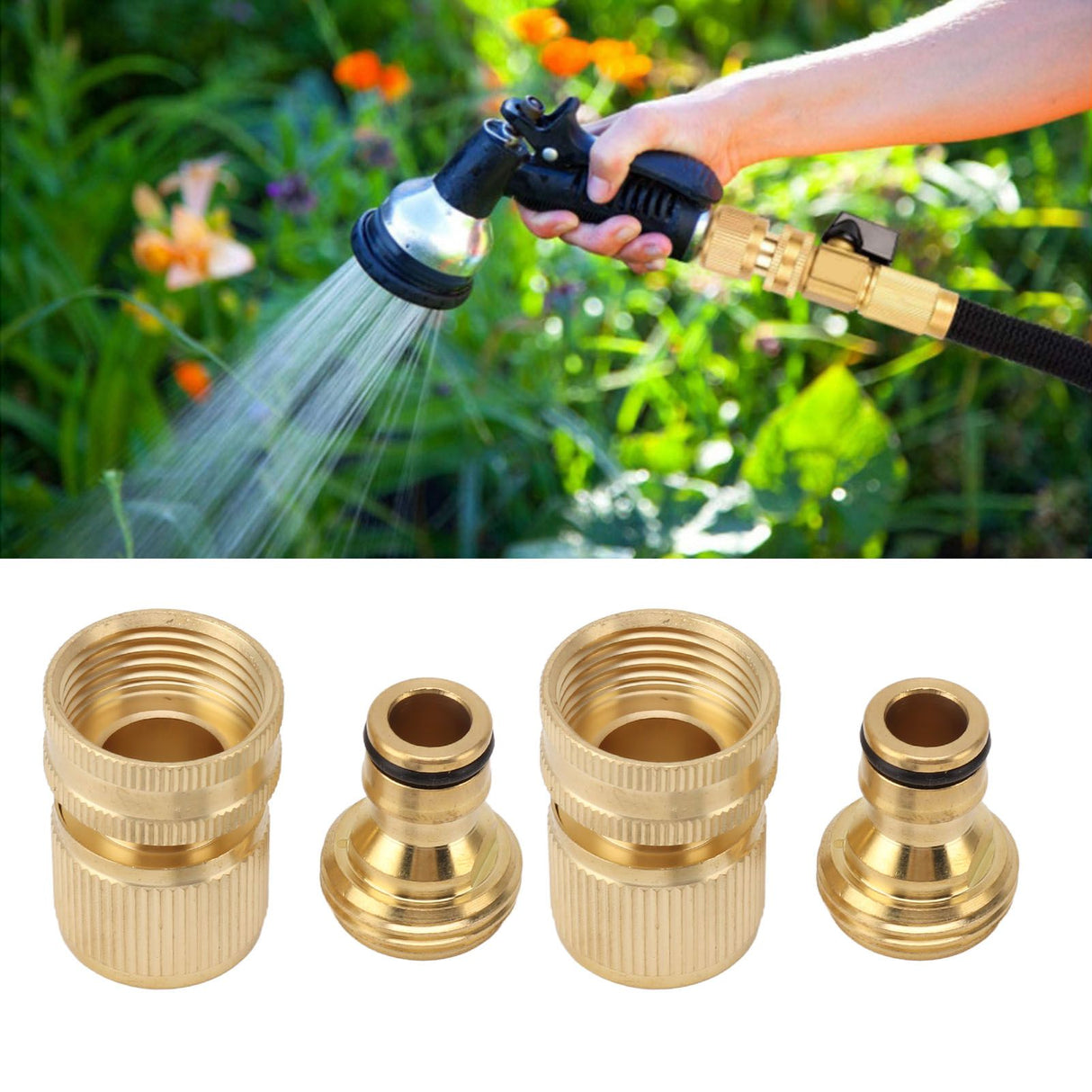 2PCS Water Hose Quick Connector Brass 3/4 Inch Male and Female Garden Hose Fitting Adapter for Repair
