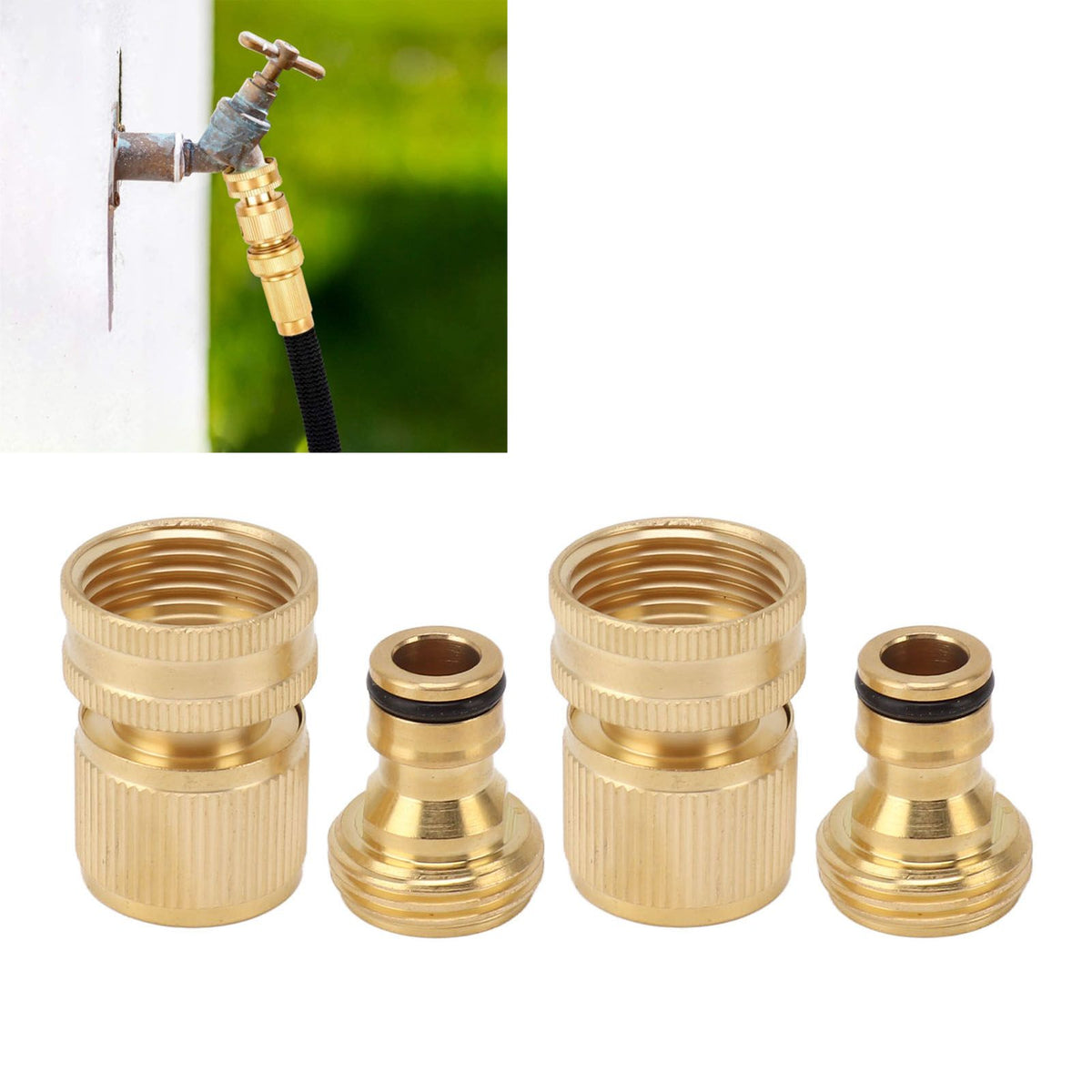 2PCS Water Hose Quick Connector Brass 3/4 Inch Male and Female Garden Hose Fitting Adapter for Repair