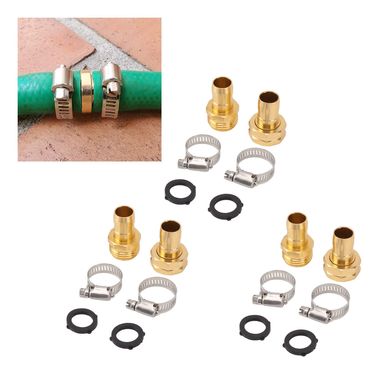 3 Set Garden Hose Repair Kit Hose Repair Connector with Clamps for 3/4 5/8 Garden Hose