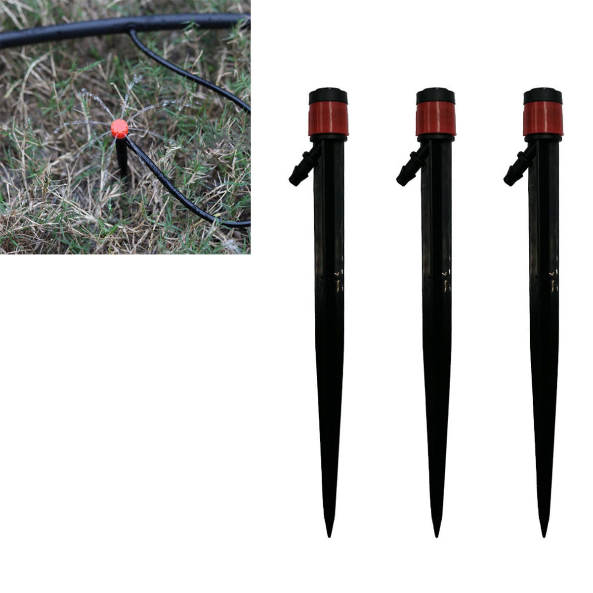 100pcs Drip Emitters 360 Degree Adjustable Water Flow Drippers Sprayer for Patio Lawn Bed Watering System 13cm / 5.1in Red