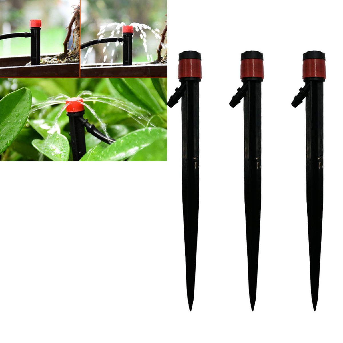 100pcs Drip Emitters 360 Degree Adjustable Water Flow Drippers Sprayer for Patio Lawn Bed Watering System 13cm / 5.1in Red