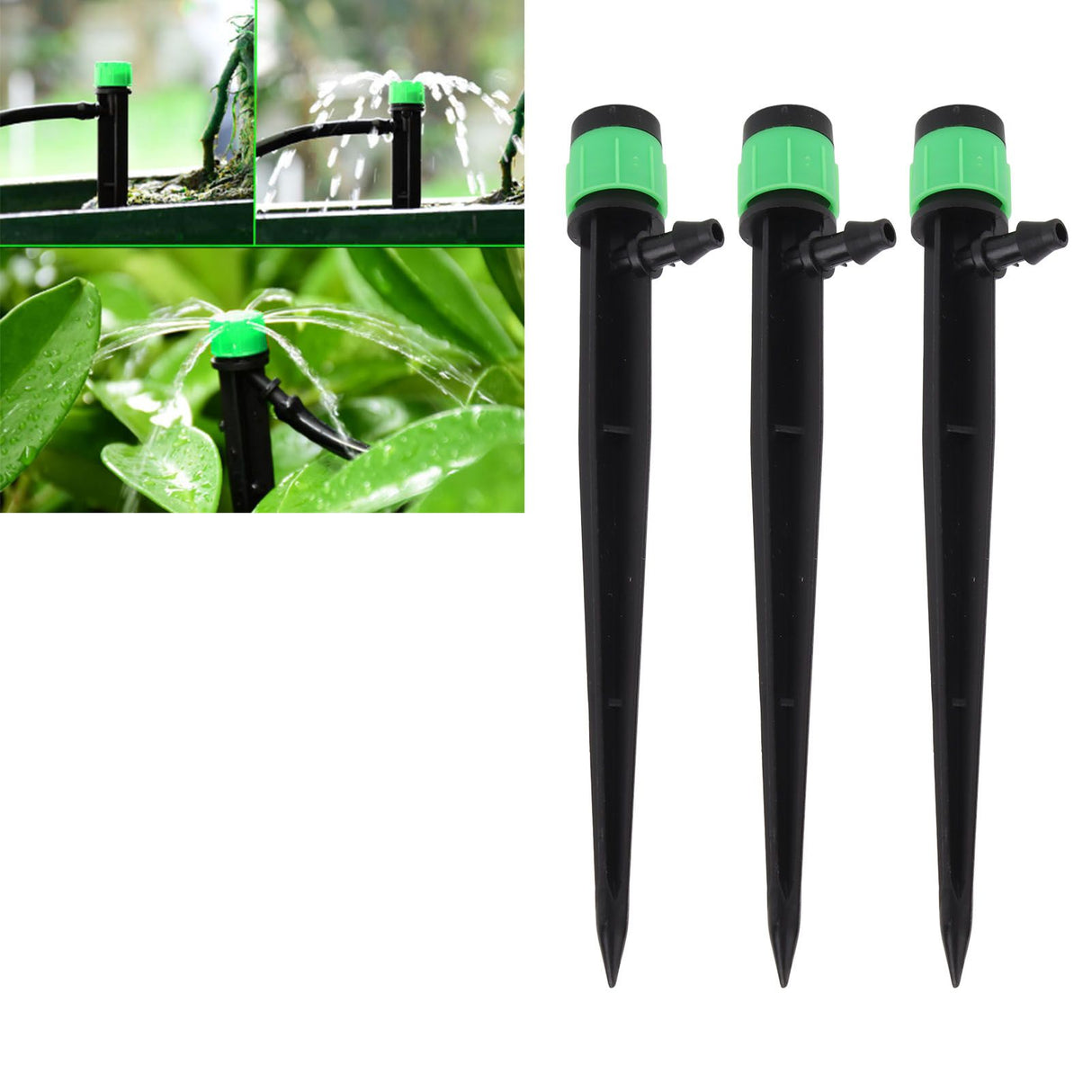 100pcs Drip Emitters 360 Degree Adjustable Water Flow Drippers Sprayer for Patio Lawn Bed Watering System 13cm / 5.1in Green