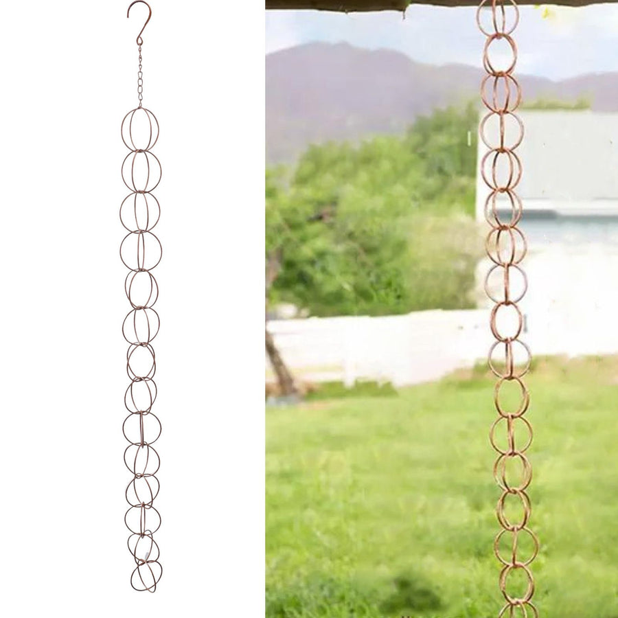 Metal Rain Chain Drainage Function Decorative Ring Wind Chime with Hook for Home Balcony Patio
