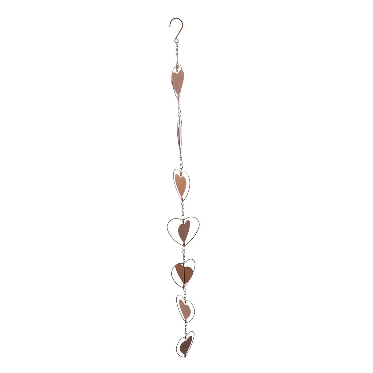 Metal Rain Chain Drainage Function Decorative Heart Shape Wind Chime with Hook for Balcony Patio Corridor