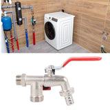 Double Valve Faucet Washing Machine Hose Valve Zinc Alloy Electroplate 1 in 2 Out Faucet Valve for Washing Machine Water Pipe - Extra Image