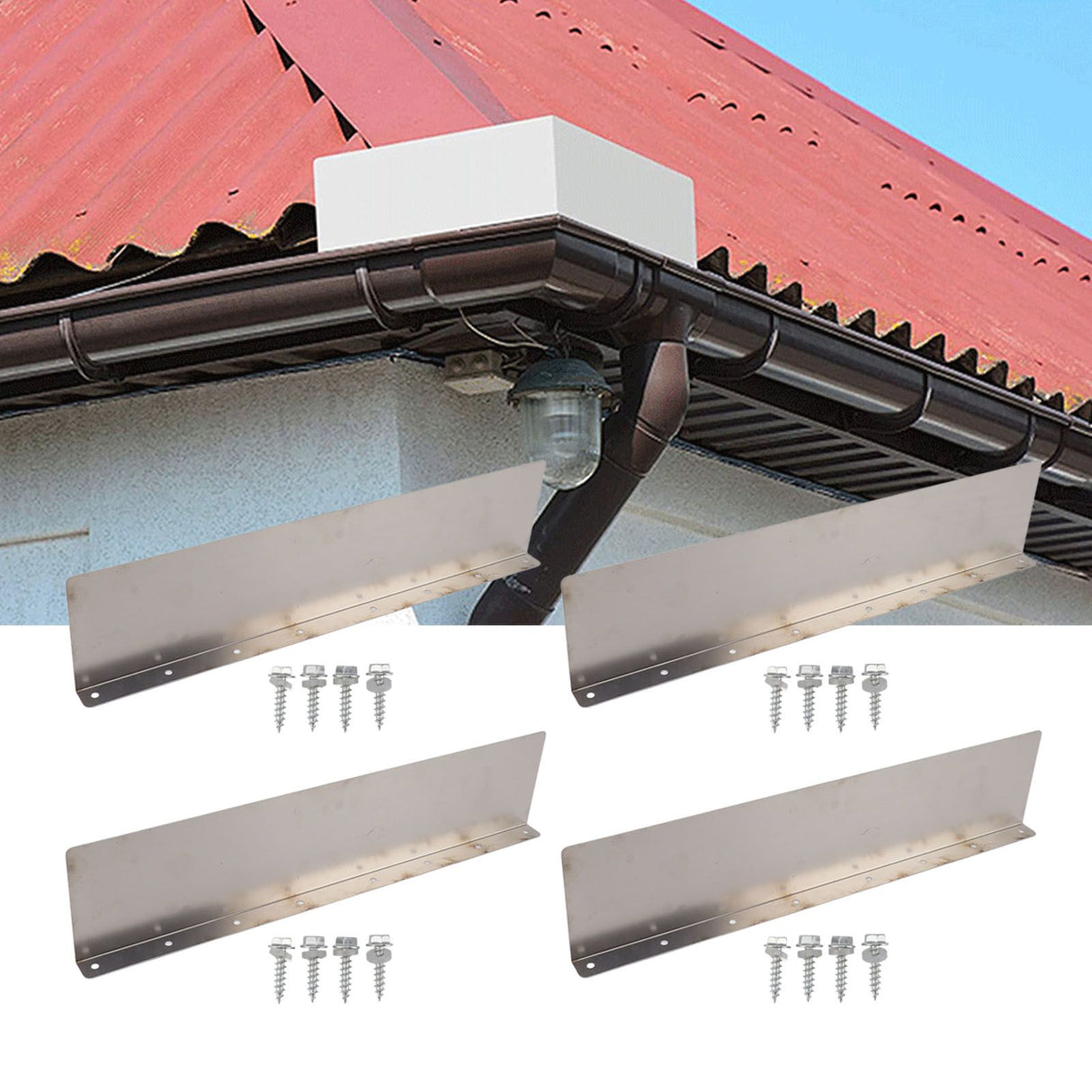 4 Pack Rainwater Valley Gutter Aluminium Rainwater Diverter Splashing Guard with 32 Screws for Roof